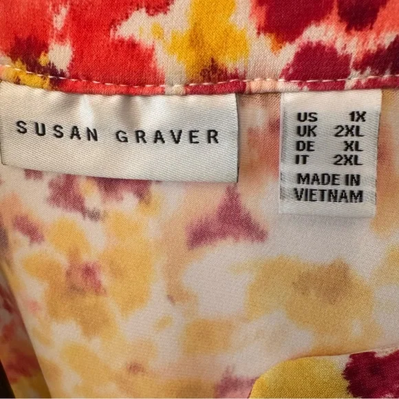 Susan Graver 1X Floral Top Liquid Knit 3/4 Sleeve Tunic Multicolor - Picture 3 of 3